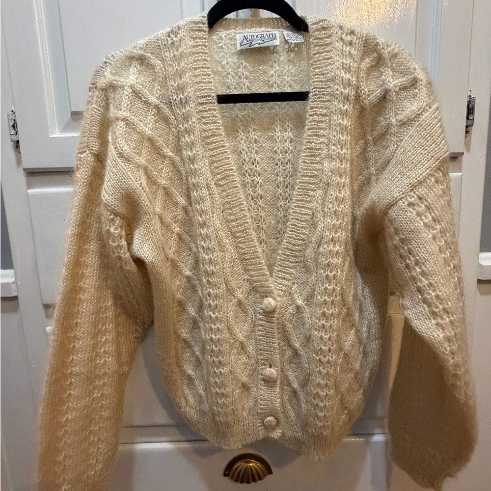 Vintage Mohair Ivory Cardigan Autograph American Clothing L Covered Buttons